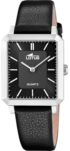 Lotus Damen Uhr Analog Leder Schwarz - Quarzwerk - Mineralglas hochresistent - 5 ATM wasserdicht - Elegant, Klassisch und Vintage 18987/4 - Square Series