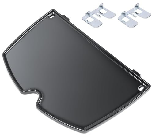 GFTIME 32 x 21.8cm 6558 Porzellan-Emaille Gusseisen Griddle Grillplatte für Weber Q100 Q120 Q1000 Q1200 Series Gasgrill,Gusseisen Griddle Zubehör, 1 Stück