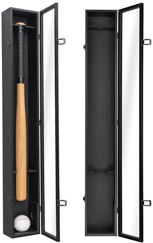 Americanflat 37.8x4.3 Baseball Bat Display Case with Baseball Storage for Collectibles - Wall Mounted Bat Case with Polished Plexiglass - All-Star Collection - Black