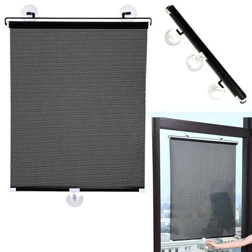 syiyunran Rideau occultant sans percer - 1 pièce Store Enrouleur Isolant Thermique Opaque Solaire à Ventouse y Compris Accessoires requis Convient pour Les fenêtres et Portes Aucun nécessair Noir