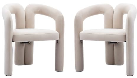 I0I&I0I Samt Esszimmerstühle 2er Set, Ergonomische Gepolsterte Seitenstühle mit Armlehnen, Stabil bis 150kg, Modernes Design für Wohnzimmer, Esszimmer, Küche, Holzrahmen (Beige)