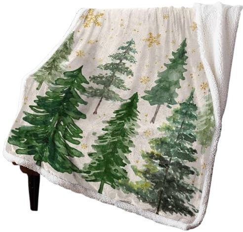XGTEAHHC Kaschmirdecke mit Weihnachtsbaum, Weihnachtsmotiv, warm, Winter, weich, für Bett, Sofa, Wolldecke, Tagesdecke, 125 x 150 cm, Grün