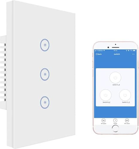 UseeLink Interruttore luce intelligente, interruttore luce Zigbee, Interruttore a parete ZigBee, compatibile con Alexa, Google, scatola 503, cavo neutro richiesto (3 Gang)