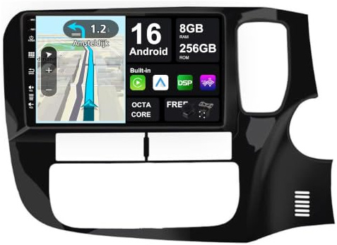 BXLIYER - [8G+256G, 8-Core] - Android 16 IPS Car Stereo For Mitsubishi Outlander (2012-2018) - Wireless CarPlay/Android Auto - Camera & MIC - 9 Inch 2 Din - Steering Wheel DAB Fast-boot 360-CAM WIFI