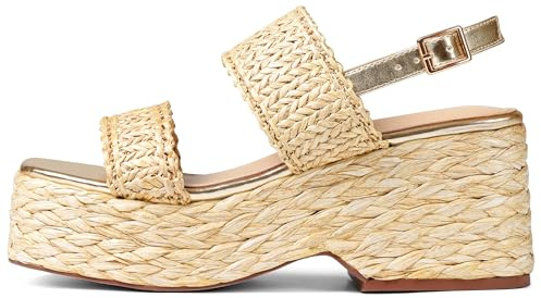 EQAUDES Sandalias de plataforma para mujer, puntera abierta, correa al tobillo, sandalias de cuña de verano, lindas sandalias de paja tejida de rafia para playa, cómodas, zapatos de vestir para
