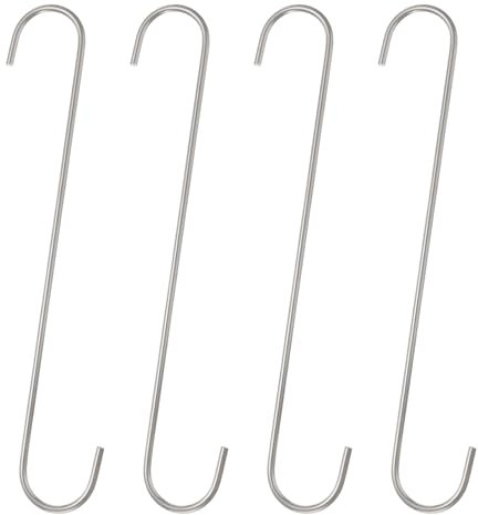 QUARKZMAN 4 ganchos largos en S de 30,5 cm, ganchos extra largos de metal en forma de S de acero de alto manganeso, herramienta de almacenamiento para cocina, jardín, baño, garaje, armario, plata