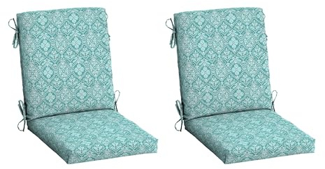 Arden Outdoor Dining Chair Cushion, 2 Pack, 20 x 20, Rain-Proof, Fade Resistant, Turquoise Daphne Medallion