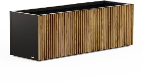 Herstera Garden Metall Pflanzkübel L 150x50x50 cm | Rechteckig | Stahl & Holz | Schwarz | Witterungsbeständig | Justierbare Füße | 375 l Volumen