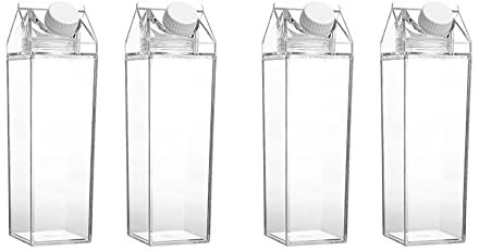 Dxoniislh 4 STÜCKE Klare Quadratische Milch Saft Wasser Flasche Tragbarer Plastik Becher Milch Karton Wasser Flasche Draussen Camping Trinken Wasser Becher B