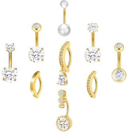 Tucnoeu 9PCS Belly Piercing Bauchnabelpiercing Ring Bauchnabelpiercing Gold Chirurgenstahl Schmuck für Frauen