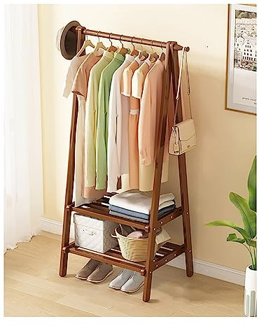 Porte-manteau sur pied avec miroir, porte-manteau sur pied avec hauteur réglable et étagère de rangement pour chaussures, porte-vêtements en bois massif et métal pour chapeaux, manteaux et v