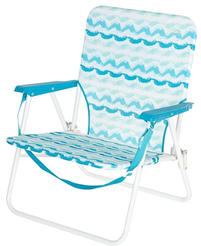 AKTIVE 62408 Klappbarer Strandstuhl mit niedriger Rückenlehne, Gesäßtasche und Tragegriff, Stahlrahmen, atmungsaktives Polyester und Blauer Druck, Maße 45 x 40 x 70 cm