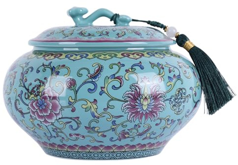 Dekoratives Ingwerglas aus Keramik Emaille für Wohnkultur – Blaues und weißes Porzellan-Vorratsglas, Chinoiserie Blumenvase, Mehrzweck-Dekobehälter (grün)