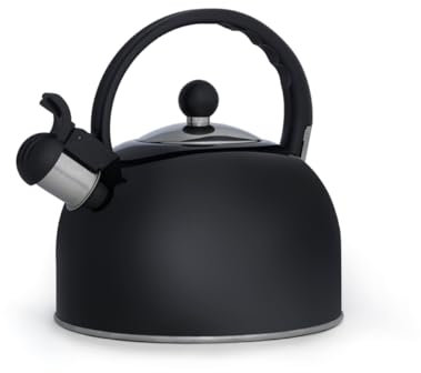 QDESIGN Bollitore per acqua a pipa, 3 l, in acciaio inox, adatto a induzione, manico in bachelite, riscaldamento rapido, lavabile in lavastoviglie/nero