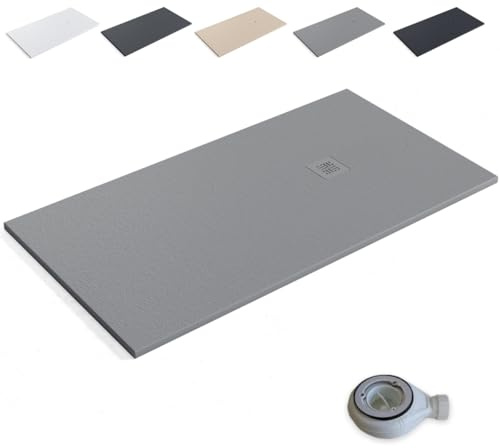 Plato de Ducha de Resina Extraplano Antideslizante | Valvula y Rejilla Gris | Gris Cemento | 80 X 180
