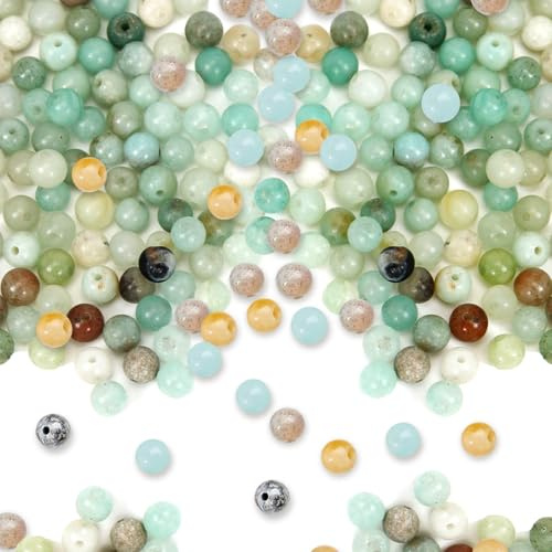 HUKUMA 200 Stück 4mm Natürliche Amazonit Perlen, Runde Edelstein Perlen für Armbänder, Perlenarmband Selber Schmuck Basteln, Edelsteine zum Auffädeln für DIY Armband Halskette Schmuckherstellung