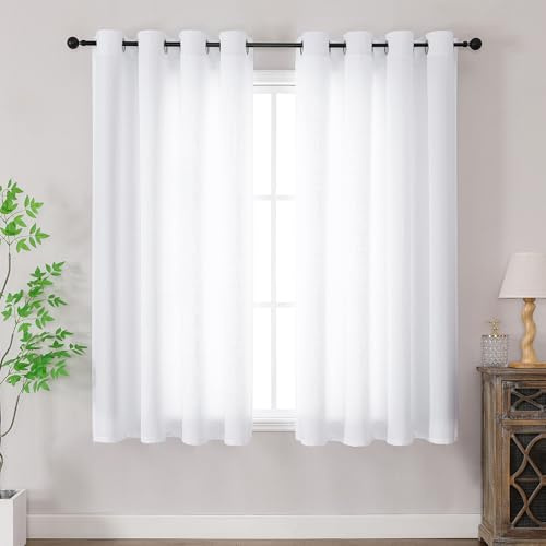 Simplebrand Wohnwagen Gardinen Vorhänge Weiss mit ösen Vorhang Kurz Modern Leinenoptik Halbtransparent Ösenvorhang für Wohnzimmer Kinderzimmer Raumteiler 2er Set Weiß H 163 x B 140 cm