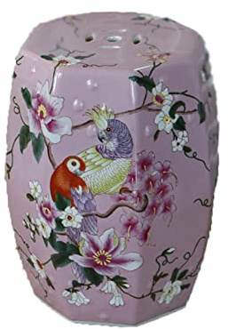 Keramik-Trommelhocker, Bemalter Frisiertisch- und Schuhwechselhocker im europäischen Retro-Stil, handbemalter kleiner Trommelhocker aus frischer Keramik, bestickter Pier Porzellan(Pink)