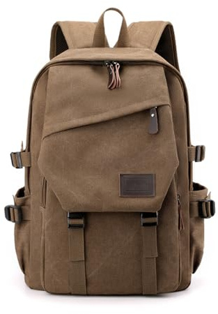 SONARIN Canvas Rucksack Herren,Große Kapazität Modischer Casual Tagesrucksack 15,6 Zoll Laptop Rucksack Tragbarer Arbeit Schulrucksack Reise-Rucksäcke(Kaffee)
