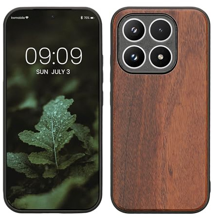 kwmobile Handyhülle für Xiaomi 17 Hülle Holz - Case mit TPU Bumper - Stoßfestes Hardcase - Schutzhülle Cover in Vintage Braun Braun