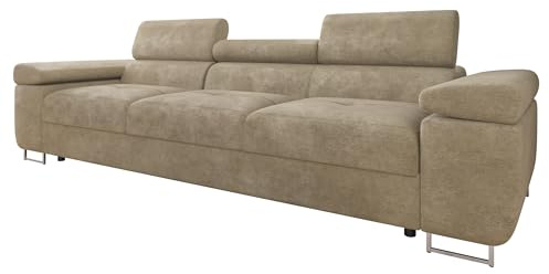 Mirjan24 Sofa Torezio III mit Verstellbarer Kopfstütze (Lumo 30) | Geräumige Couch mit gesteppter Sitzfläche, gepolstertem Rücken und verchromten Metallfüßen