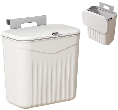 8,5L Cubo Basura Colgante con Tapa, Plegable Pequeño Cubo de Basura Cocina, Cubos de Basura Impermeable, con 2 formas de colgar, para Puerta de Armario de Cocina, Baño, Oficina, Dormitorio(Blanco)