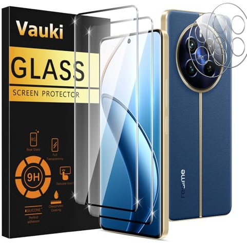 Vauki Protector Pantalla Para Realme 12 Pro/Realme 12 Pro Plus 5G Cristal Templado con Protectora Lente Cámara [2+2 Piezas] Dureza 9H Antihuellas Sin Burbujas Transparente Vidrio Película