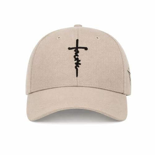 dalerno Kappe Beige Damen Herren Kreuz Glaube– Baseball Cap mit Kreuz Stickerei Verstellbar Baumwolle Casual Sport Cap Unisex Cappy für Festival Urlaub Strand Geschenkidee Freizeit Sonnenhut