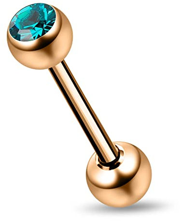Monster Piercing Zircon Bleu Cristal Pierre 14 Gauge Rose Or anodis? Acier Chirurgical Straight Barbell Langue Barre Piercing