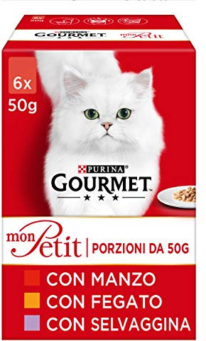 Purina Gourmet Mon Petit Feuchtigkeit Katze mit Rind, Leber, Wild, 48 Beutel à 50 g