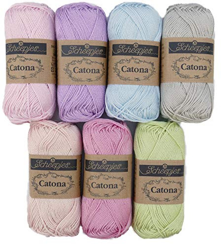 Häkelgarn Set Häkelwolle Baumwolle Scheepjes Catona #3 pastell | 350g Baumwollgarn zum Häkeln und Stricken | 100% Baumwolle