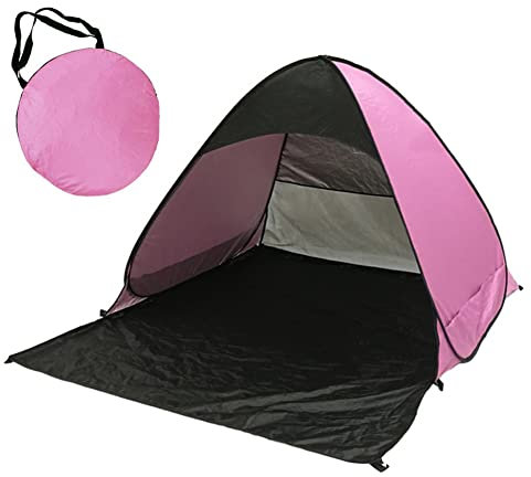 Ommda Strandmuschel Pop up Automatik Strandmuschel Sand Regendicht für Kinder und Baby UV Schutz UPF 50+ 2-3 Personen 165x150x110cm Rosa und Schwarz