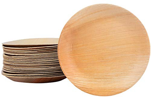 25/100/200 Palmblattplatte, Einwegplatte, rund, 25 cm, aus Palmblatt, 100% kompostierbar, umweltfreundlich, elegant, für BBQ, Party, Grillen im Freien