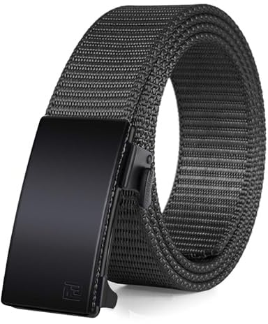 Fairwin Ratchet Web bälte, 3,2 cm nylonnät automatiskt glidspänne bälte – inga hål och osynligt bältesbälte för män, Svart, S- waist 32-38