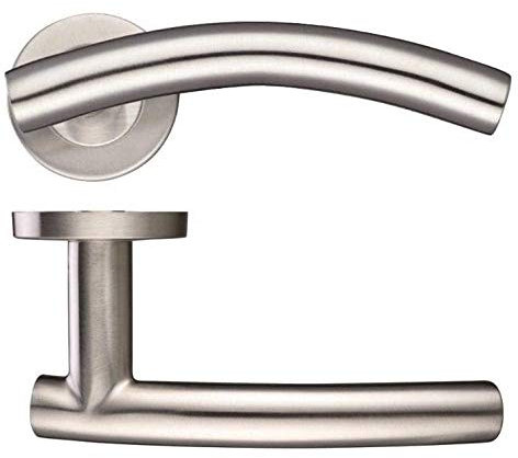 Arched T BAR Internal Door Handle Pair Lever on Rose in Satin Nickle