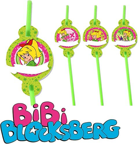 8 Papier-Trinkhalme * BIBI BLOCKSBERG * mit Namensschild für Kinderparty und Kindergeburtstag | Hexe Streiche Straws Strohhalme Party Set Marita Florian Moni
