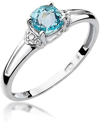 Lumari Gold - Damen Solitär Versprechen Ring Verlobungsring Damen Ring Gold 585 Echtgold 14k Gold mit natürlichem Diamanten Topas Gemstone Weißgold - Ringe Frauen - Hochwertiges Geschenk