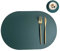 Oval Tischsets Abwischbar, Leder Kunstleder Platzset Zweifarbig Wasserdicht Platzdecken mit Untersetzer ür Hause Küche Restaurant (Grün/Beige,6 Stück)