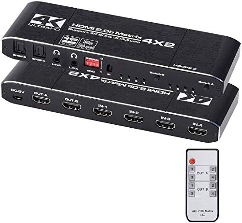 HDMI Matrix 4x2 4K @ 60Hz HDR Switch Splitter 4 en 2 salidas YUV 4:4:4 Óptica SPDIF + Jack 3,5 mm Extractor Audio Switch HDMI