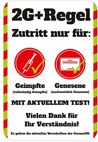 BIKE-label Corona Aufkleber 2G Plus Regel Zutritt für Genesene Geimpfte getestet 130 x 195 mm 900239