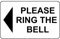 Please ring the bell left arrow Sign - Self adhesive sticker (200mm x 150mm)