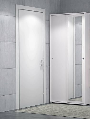 Dmora Guardaroba Tulipano, Armadio a 2 Ante scorrevoli e Specchio, Mobile con Barra Appendiabiti e Ripiani, 100% Made in Italy, 90x45h195 cm, Bianco