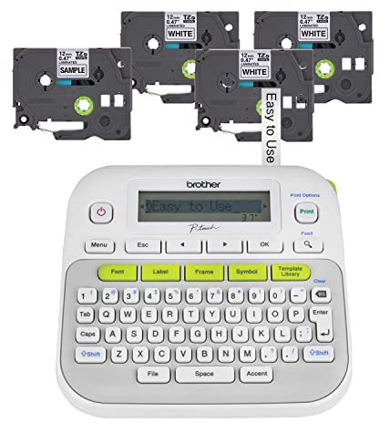 BROTHER P-Touch PT-D210 Label Maker Value Bundle Includes 4 Label Tapes, Easy-to-Use, Home and Office Organization, White