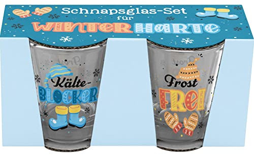 GRUSS & CO Schapsglas-Set Frostfrei | 2 Schnapsgläser je 6 cl, farbig bedruckt, mit lustigem Spruch | Party, Männergeschenk | 49594