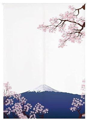 Odot Noren Rideau de Porte Long Coton et Lin, Rideau Demi-Porte Impression Rétro Style Chinois, Rideau de Séparation de Cuisine de Restaurant Tapisserie Décoration (65x90cm,Fleur de pêche)