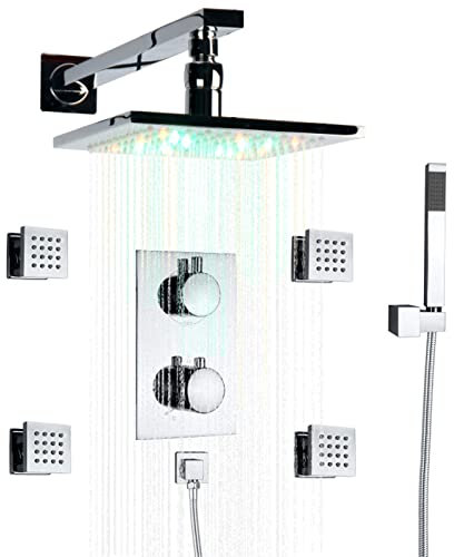 3 Funktion Duschbrause Set Unterputz Duschthermostat Chrom Duschsystem mit Thermostat Unterputz LED Duschkopf Regendusche Duscharmatur Unterputz
