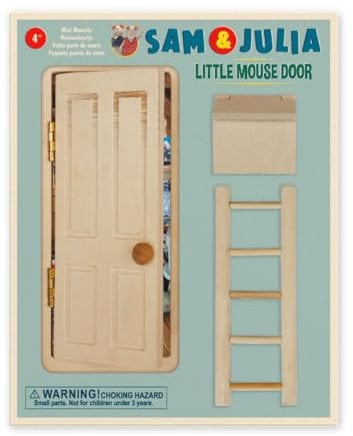 Sam & Julia - Bausatz Mäusetür für Kinderzimmer – Wicheltür/Miniatur-Tür für die Wand zum Spielen und Träumen – Bastel-Set mit: Holztür, Leiter, Briefkasten, Deko-Artikel zum Mäuse-Post Spielen