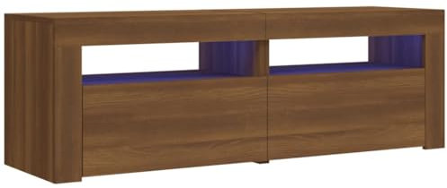 vidaXL TV Schrank mit LED-Leuchten Lowboard TV Möbel Tisch Board Sideboard Fernsehschrank Fernsehtisch HiFi-Schrank Braun Eichen-Optik 120x35x40cm
