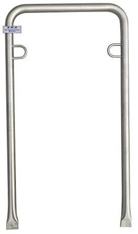 Fahrradanlehnbügel Edelstahl 650mm breit mit 2 Schlossösen, Edelstahl Rundrohr Ø42,4x2mm, gebogen, Enden zum Einbetonieren gequetscht, geschliffen K240 - Ihr Rohrbieger aus Bremen