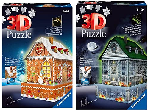 Ravensburger 3D Puzzle 11237 - Lebkuchenhaus bei Nacht - 3D Puzzle für Kinder und Erwachsene, Leuchtet im Dunkeln & Gruselhaus bei Nacht 11254-257 Teile - für Halloween Fans ab 8 Jahren